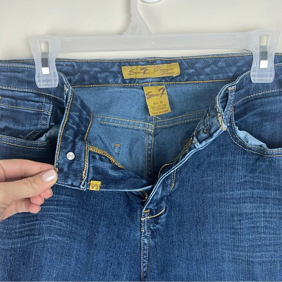 Vintage Y2K Seven7 Flare Wide Leg Jeans Mid Rise Dark Wash Size 10 Boho Hippie - Picture 7 of 13